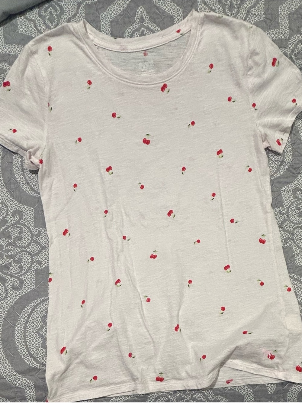 PINK Victoria's Secret White Tee with Red Cherry Print